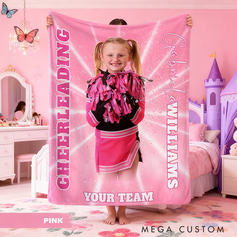 Personalized Cheerleader Blanket Featuring Your Photo and Name for Girls Cheer Team Gift