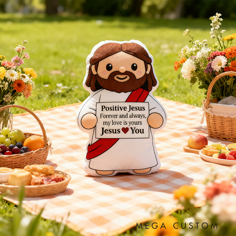 Personalized Cute Positive Jesus Pillow with Custom Love Message Graphic 3D Print Pillow Inspirational Christian Gift Jesus Love Gift Faith Based Gift