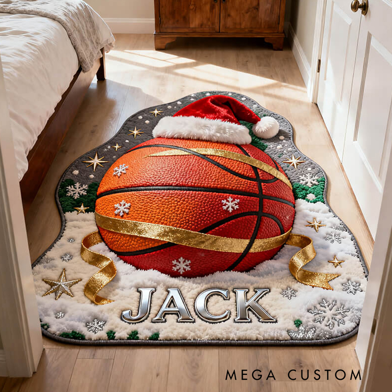 Personalized Christmas Basketball Themed Door Mat for Sports Lovers