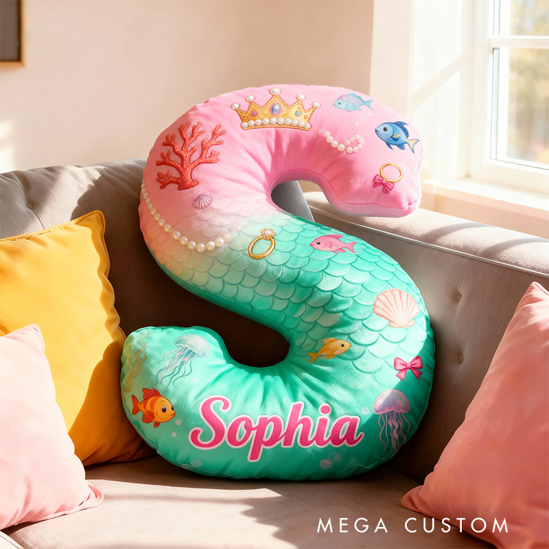 Personalized Graphic 3D Print Cartoon Ocean And Love Tale Alphabet Shaped Pillow for Cartoon Lovers Initial Pillow Christmas Gift for Kids