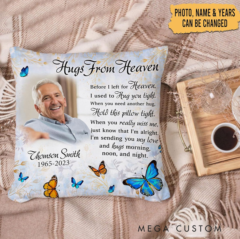 Personalized Memorial Sympathy Photo Pillow Double-Sided Printed Gifts for Loss of Loved One in Heaven Remembrance Gifts