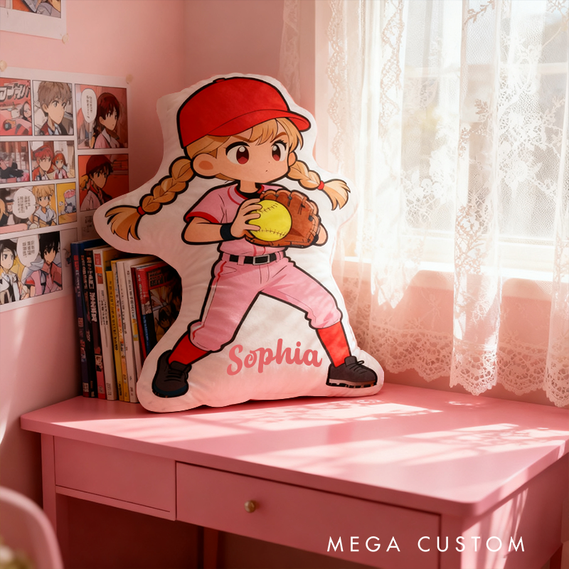 Personalized Softball Player Pillow with Custom Name and Cute Design