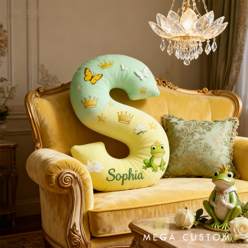Personalized Graphic 3D Print Cartoon Frog And Love Tale Alphabet Shaped Pillow for Cartoon Lovers Initial Pillow Christmas Gift for Kids