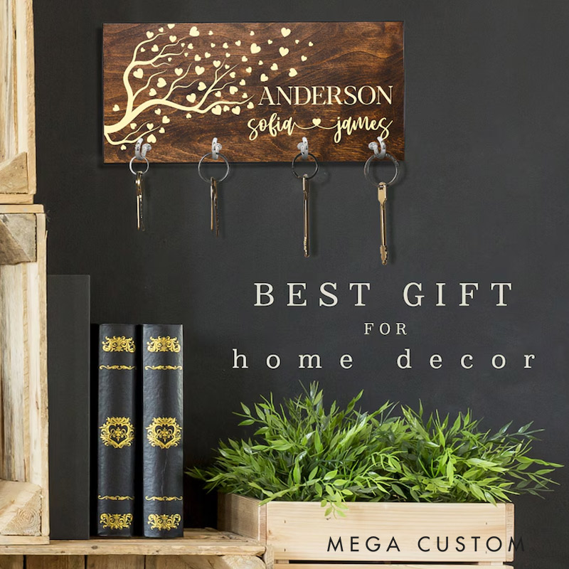 Personalized Key Holder for Wall Custom Key Hanger Housewarming Gift New Home Gifts First Home Gift Realtor Closing Gift Couple Gift