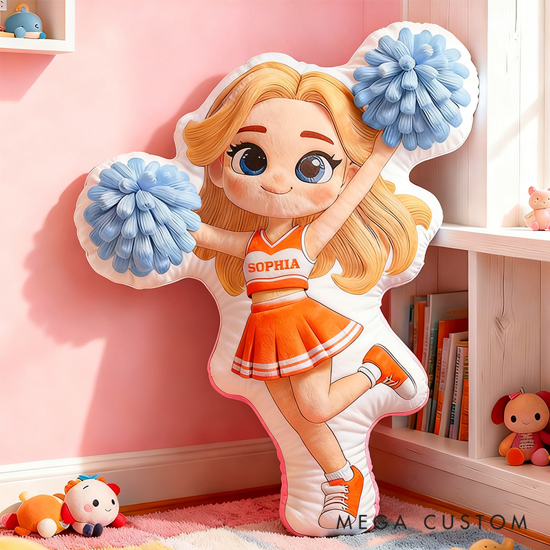 Personalized Adorable Cheerleading Pillow with Name and Outfit Design for Kids