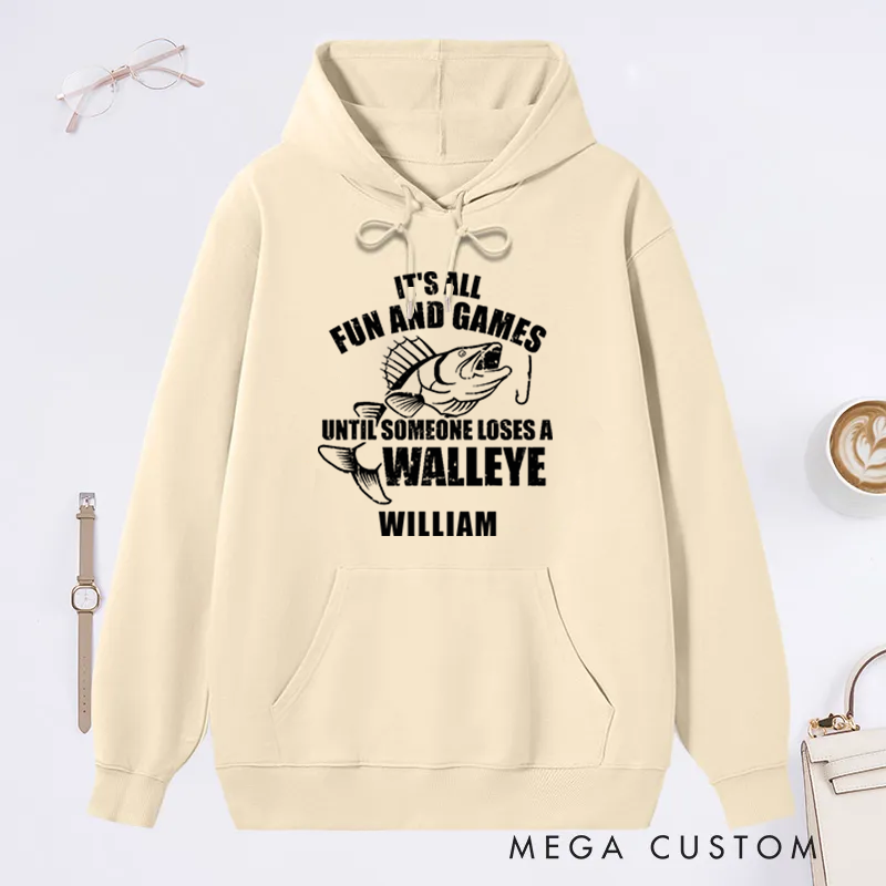 Personalized Fishing Hoodie Funny Walleye Fishing Hoodie Custom Name Sweatshirt Angler Humor Gift Perfect for Anglers and Humor Lovers 