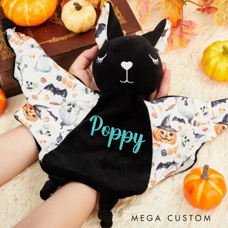 Personalized Soft Plush Bat with Colorful Patterns Baby Keepsake Security Blanket