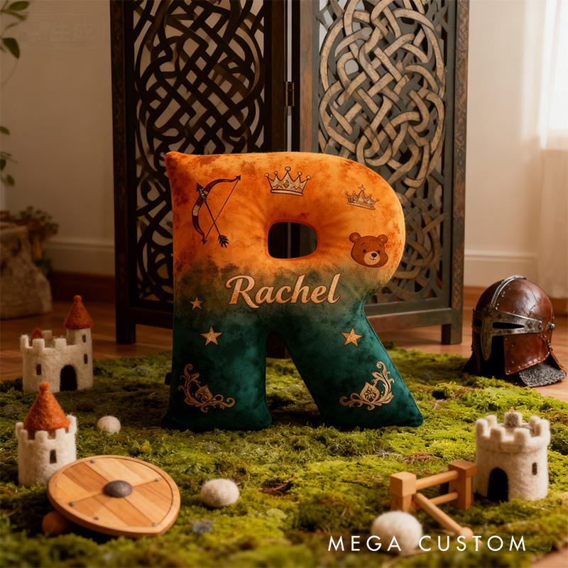Personalized Graphic 3D Print Cartoon Medieval Princess Tale Alphabet Shaped Pillow for Cartoon Lovers Initial Pillow Christmas Gift for Kids