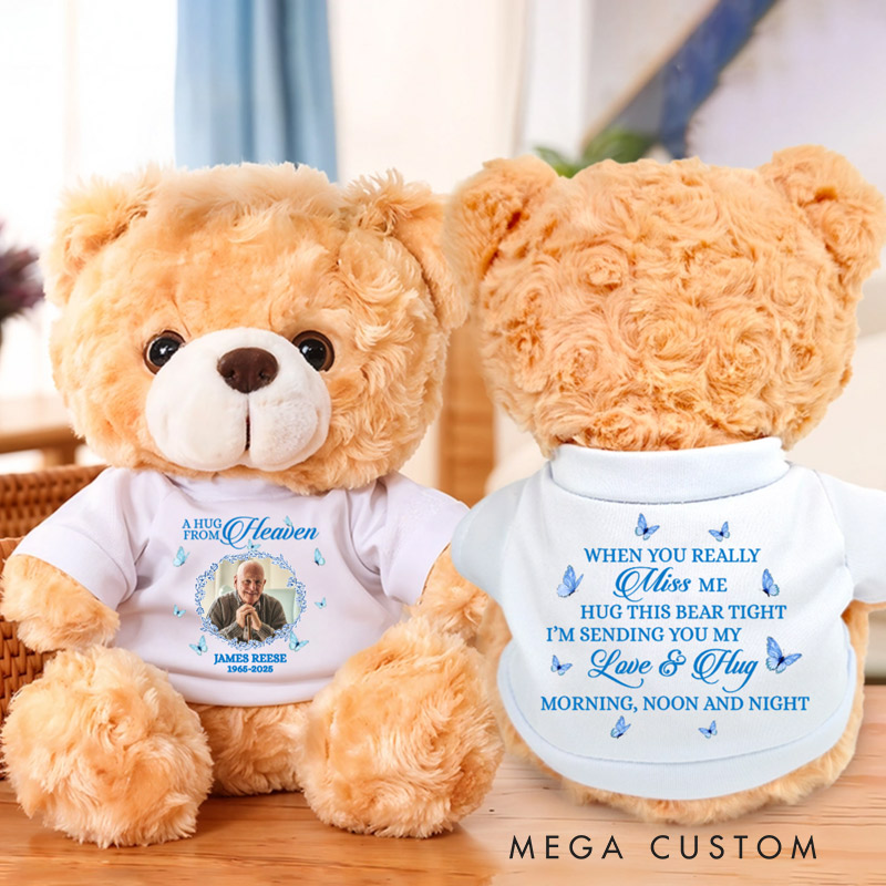 Personalized Teddy Bear with Photo Shirt Hug This Memorial Bear Heaven Sent Plush Soft Toy New Baby Memory Bunny Keepsake Condolence Gift