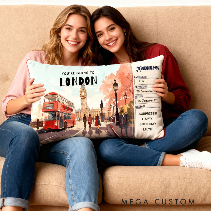 Personalized Graphic 3D Print Custom London Boarding Pass Pillow for Travel Lovers