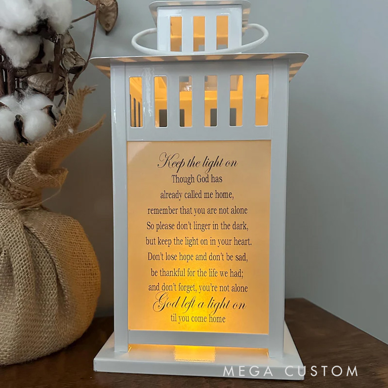 Personalized Memorial Lantern Keep the Light on Photo Lantern Memorial Candle Sympathy Lantern Remembrance Bereavement Gift for Loss of Loved One