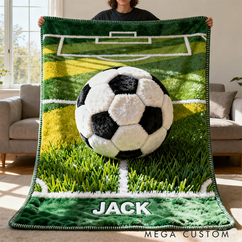 Personalized Soccer Blanket with Custom Name and Field Design for Kids and Soccer Lover