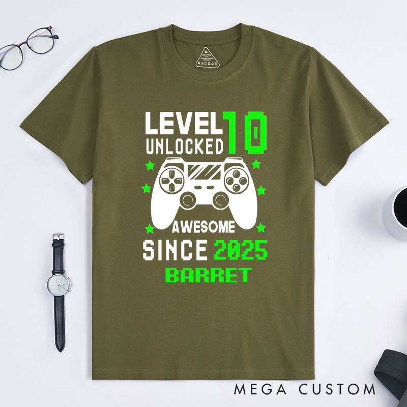 Personalized Custom Level Unlocked Shirt Level 10 Unlocked Awesome Since Custom Birthday Teen Kids Gift Birthday Gamer Gift for Game Geek Lover