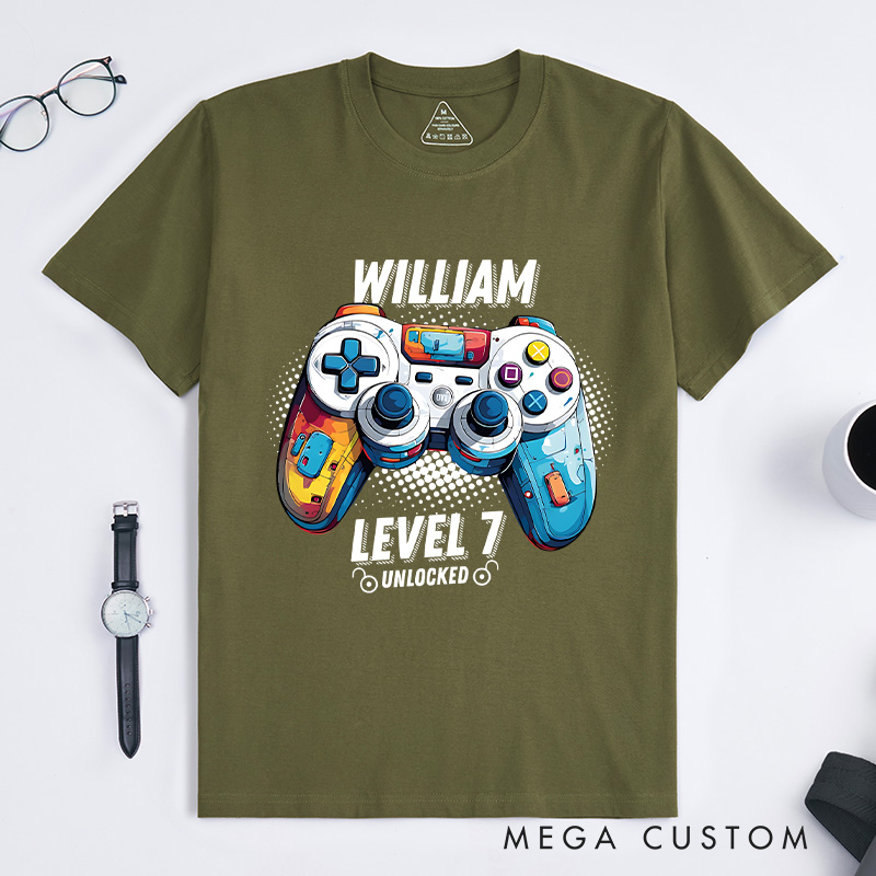 Personalized Custom Birthday Shirt Birthday Unlocked Shirt Boy Gamer T-Shirt Kids Birthday Party Gift for Game Geek Lover