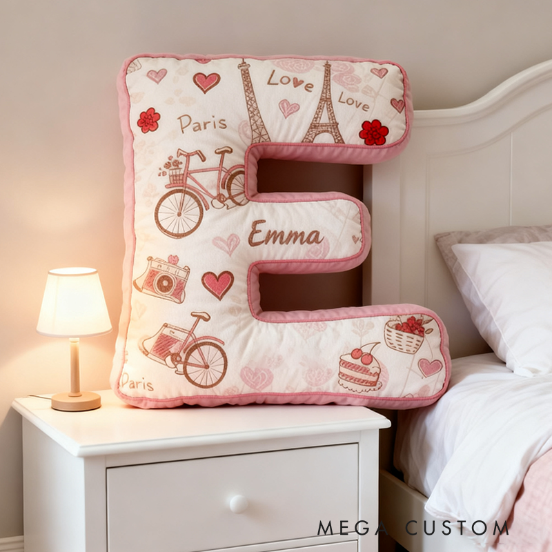 Personalized 26 Letters Christmas Gift Pink Pillow Romantic Pastel Design Graphic 3D Print Pillow for Kids
