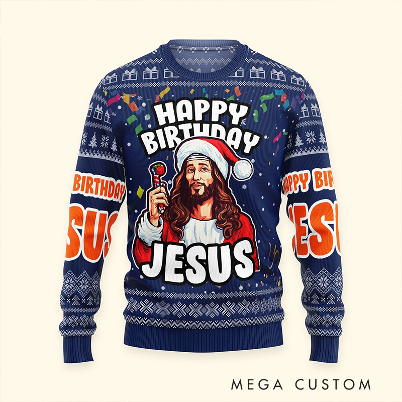 Personalized Go Jesus It's Your Birthday Christmas Ugly Sweater Religious Gift Christians Gift for Christmas Merry Christmas Gift Jesus Lovers Gift