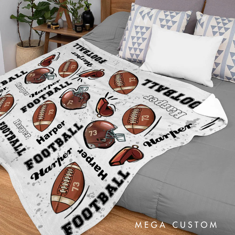 Personalized Football Themed Blanket with Custom Name and Jersey Number