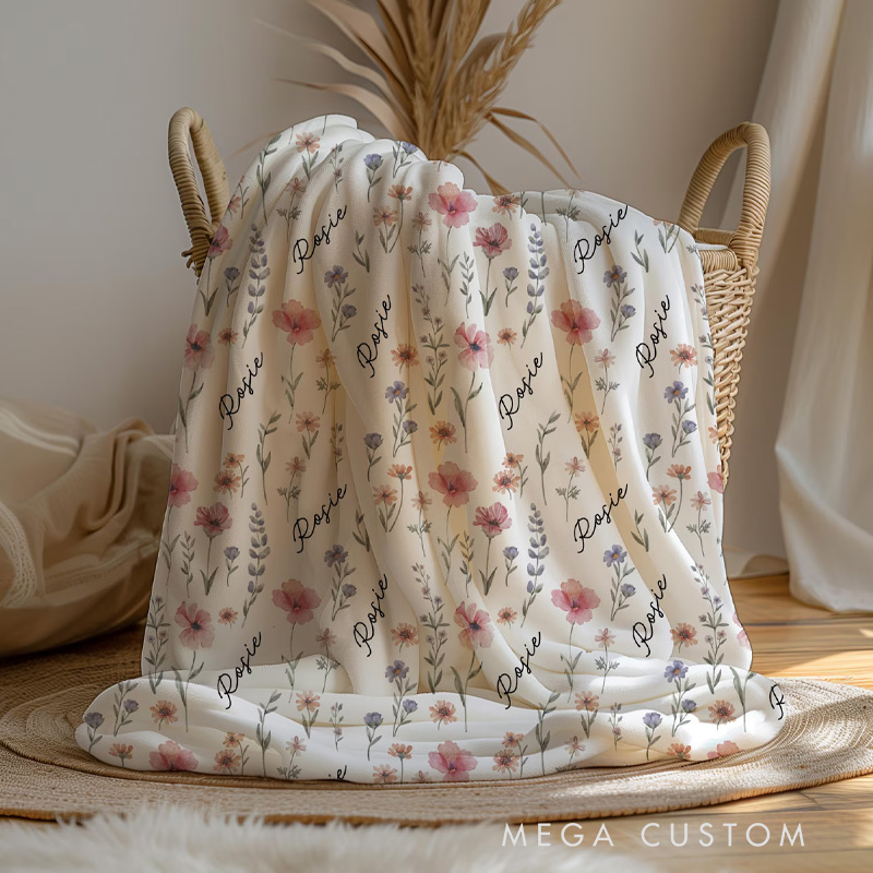Personalized Wildflower Blanket Custom Name Blanket Gift for Kids Gardening Lovers Gift 