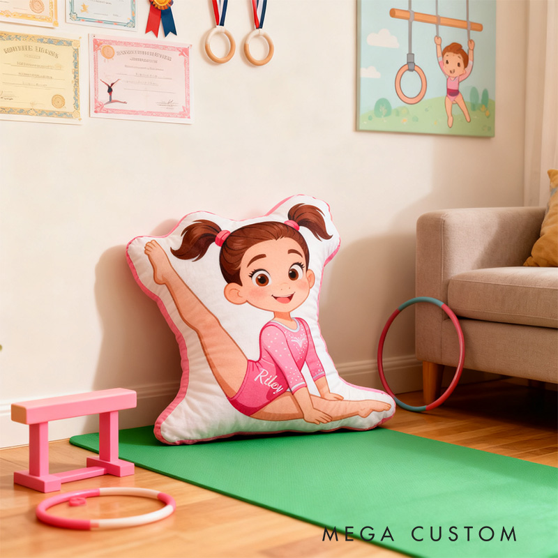 Personalized Cartoon Gymnastic Girl Shaped Pillow for Gymnastic Lovers Pillow Christmas Gift for Kids