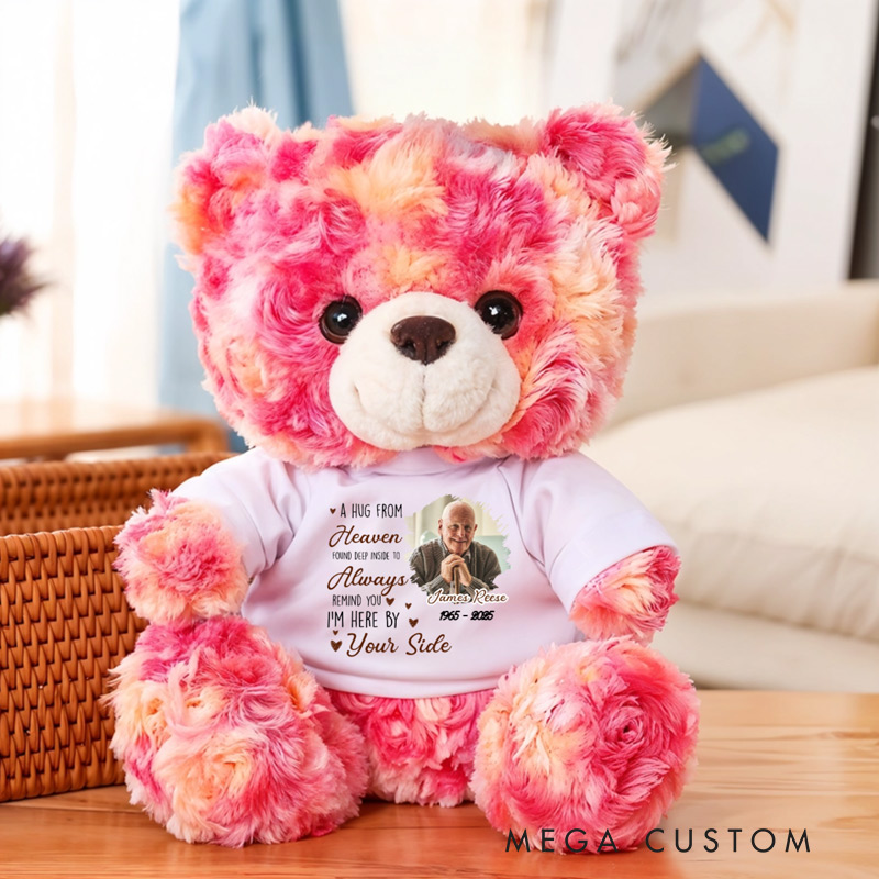 Personalized Teddy Bear with Photo Shirt A Hug From Heaven Memorial Bear Heaven Sent Plush Soft Toy New Baby Keepsake Condolence Gift