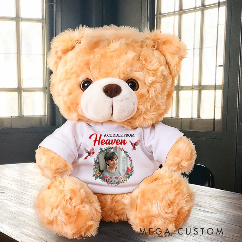 Personalized Teddy Bear with Photo Shirt A Cuddle From Heaven  Memorial Bear Heaven Sent Plush Soft Toy for New Baby Condolence Gift