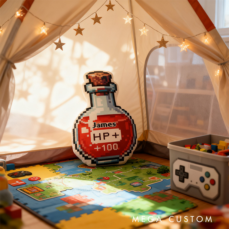 Personalized Graphic 3D Print Pixel Potion Shaped Pillow for Game Lovers Plush Pillow Christmas Gift for Kids