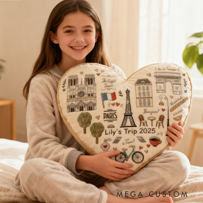 Personalized Paris Dreamscape Heart Shape Pillow Graphic 3D Print Pillow for Travel Lovers