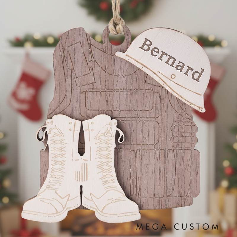 Personalized Military Gear Wooden Christmas Ornament Custom Name Boots Christmas Ornament Xmas Gift