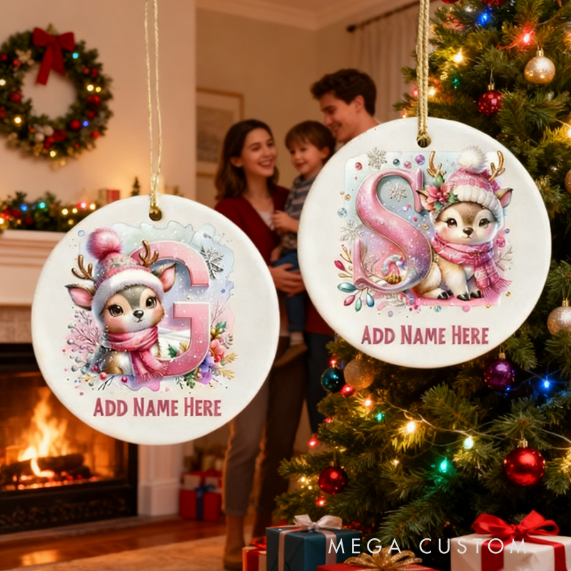 Personalized Pink Reindeer Christmas Ornament with Name Home Decor Christmas Gift for Family