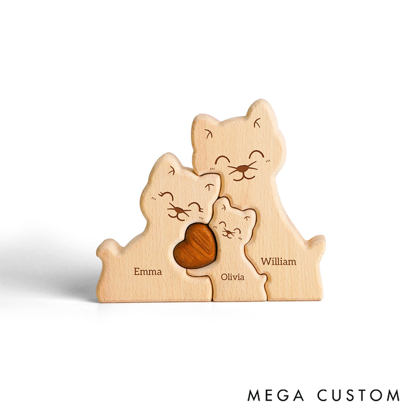 Personalized Wooden Cat Family Puzzle for Family Keepsake Gifts