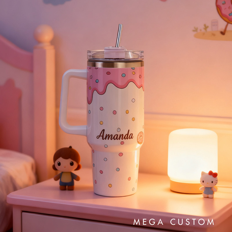 Personalized Donut Tumbler Baking Lover Tumbler with Name 40oz Stainless Steel Tumbler for Boys Girls Baker Her