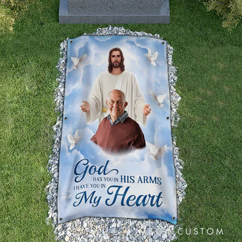 Personalized Photo God Has You in His Arms Memorial Grave Blanket Waterproof Blanket Remembrance Gift 