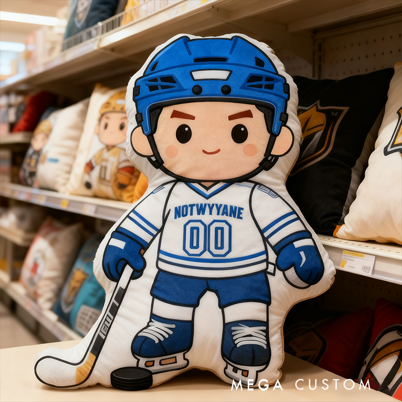 Personalized Ice Hockey Player Pillow with Custom Name and Number Perfect for Fans of All Ages
