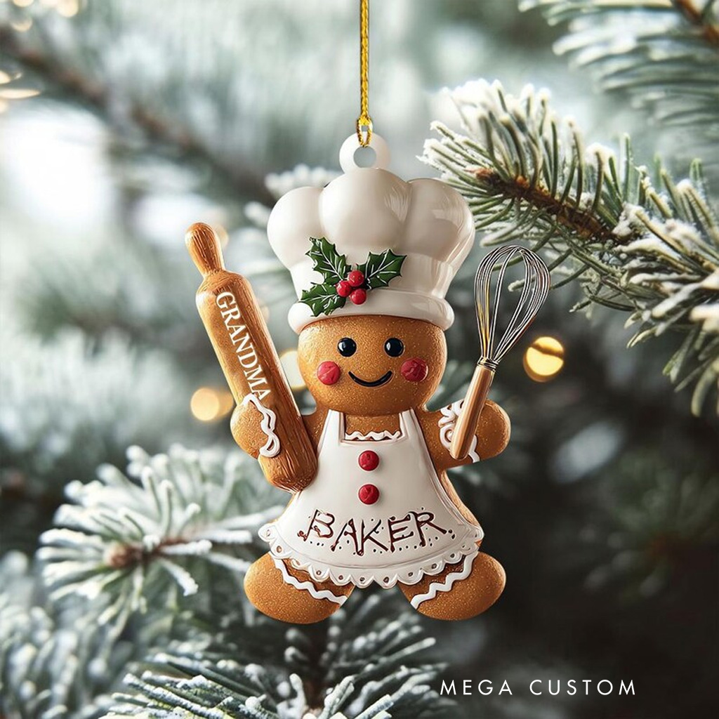 Personalized Cute Gingerbread Chef Christmas Ornament Gingerbread Baker Decor Custom Christmas Tree Decor for Baker Xmas Gift