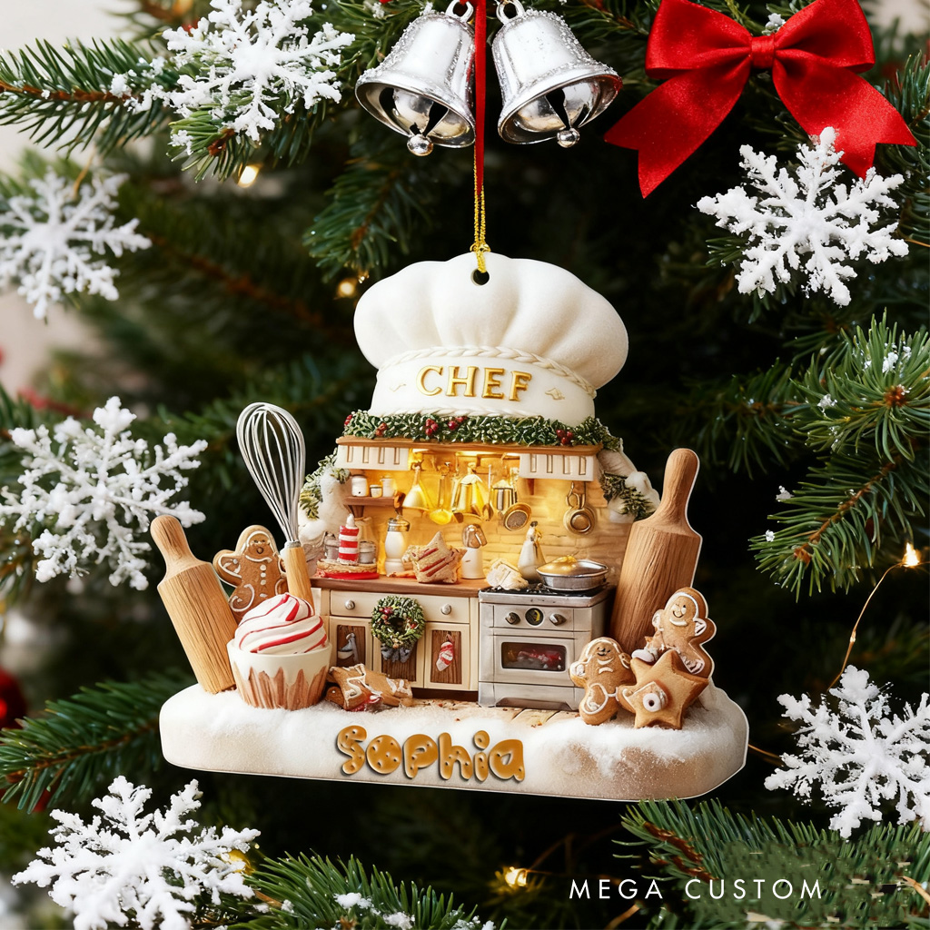 Personalized Chef Acrylic Ornament for Baker 2D Flat Baking Kitchen Christmas Decoration with Name Bakery Ornament Baking Lover Christmas Gift