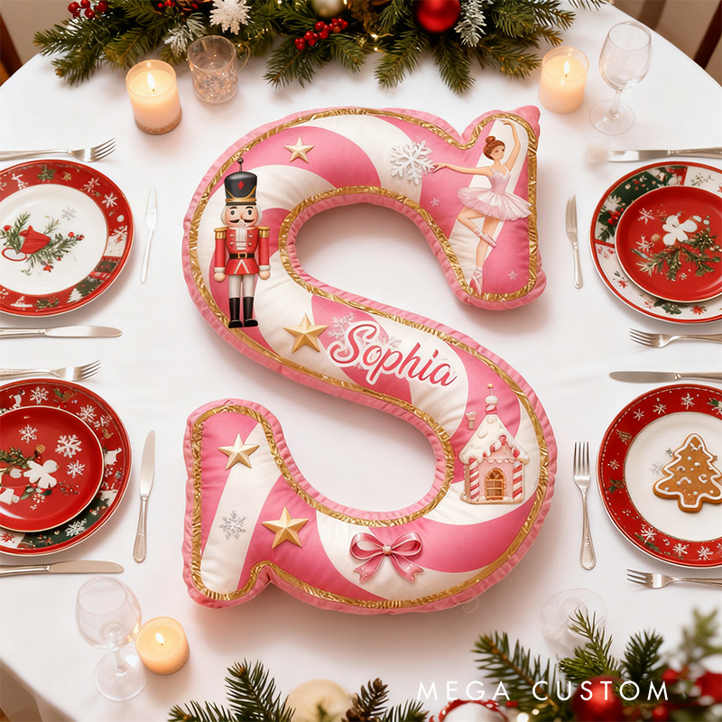 Personalized Nutcracker Ballet Candy Alphabet Shaped Pillow for Dance Lovers Initial Pillow Christmas Gift for Kids