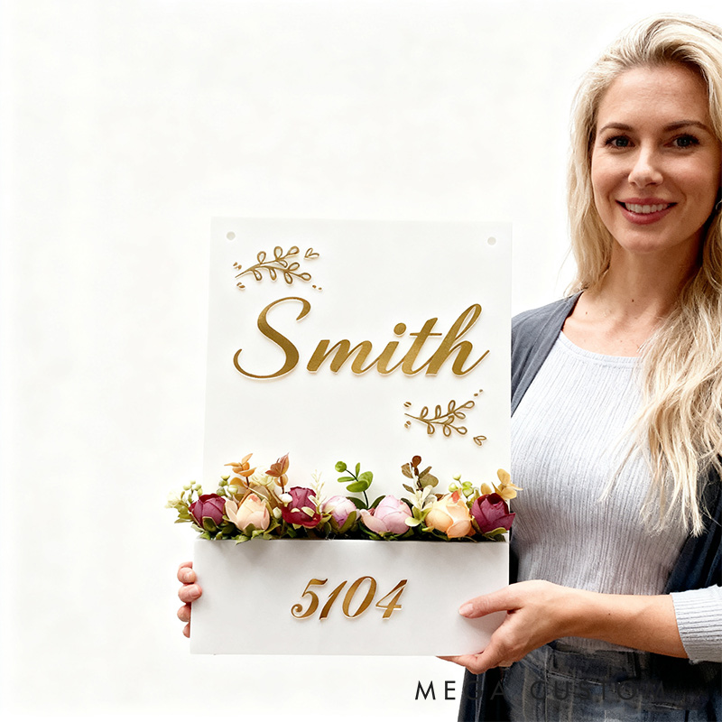 Personalized Acrylic Flower Planter Nameplate Custom names and Flat Number Housewarming Gift for Family 
