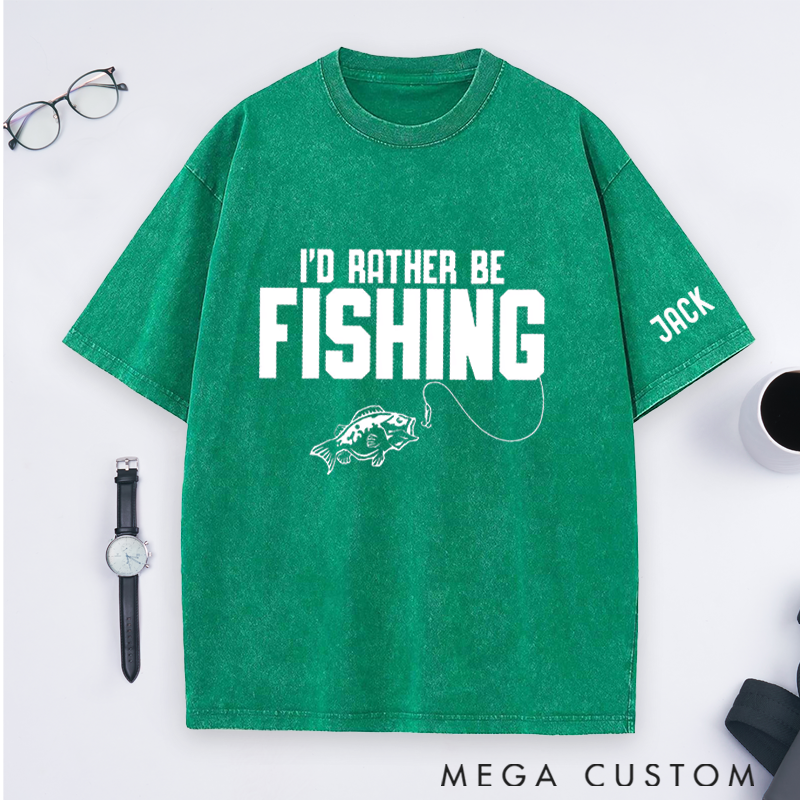 Personalized Fishing T-Shirt I'd Rather Be Fishing T-Shirt Custom Name Fisherman Gift Comfortable Gift for Fishing Lovers