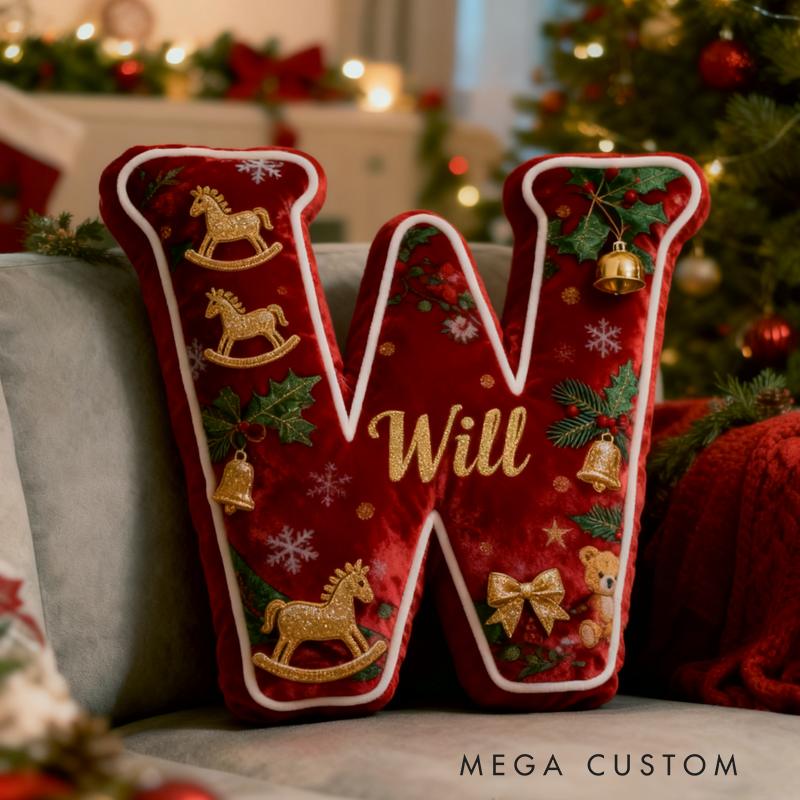 Personalized Christmas Letter Pillow Festive Holiday Decor Graphic 3D Print Cozy Custom Cushion for Living Room Soft Decorative Gift for Kids Family