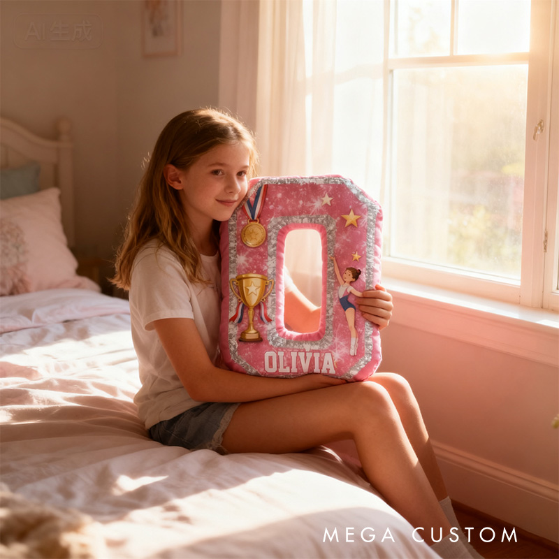 Personalized Graphic 3D Print Gliiter Style Gymnastic Alphabet Shaped Pillow for Gymnastic Lovers Initial Pillow Christmas Gift for Kids