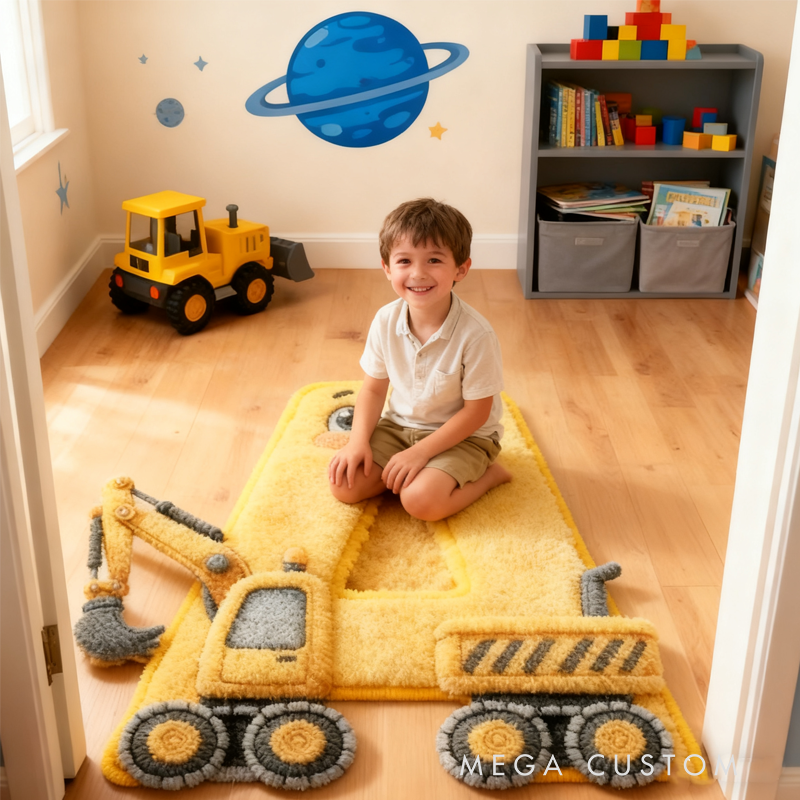 Personalized Cute Excavator with Name Doormats Christmas Gift for Kids Birthday Gifts for Boy