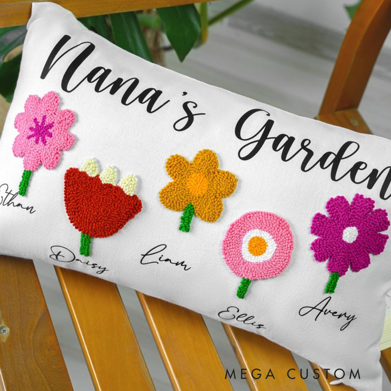 Personalized Nanas Garden Birh Flower Punch Needle Pillow Grandmas Garden Names Personalize Pillow Gift for Her Mothers Day Gift 