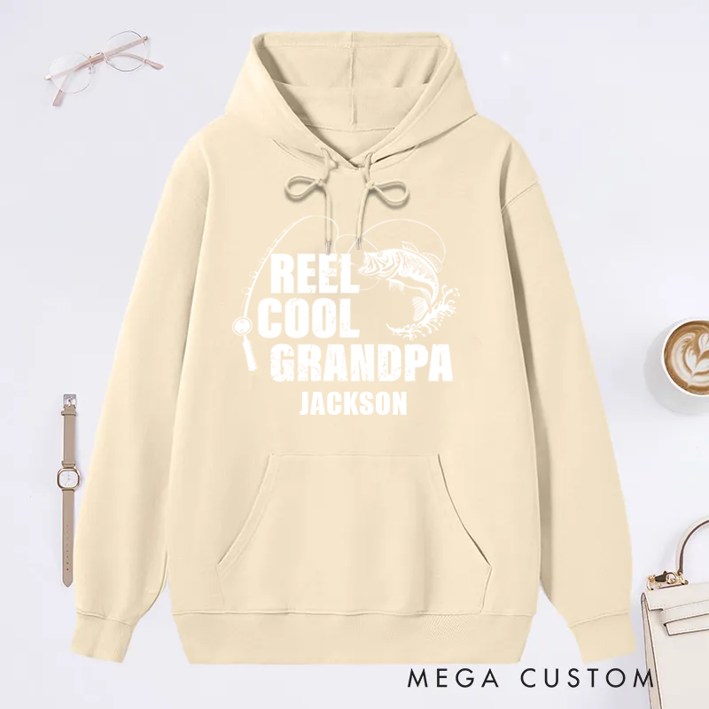 Personalized Fishing Hoodie Fishing Birthday Gift Father's Day Gift Reel Cool Design Custom Name Perfect Gift for Fishing Enthusiast Grandpa Dad Husband