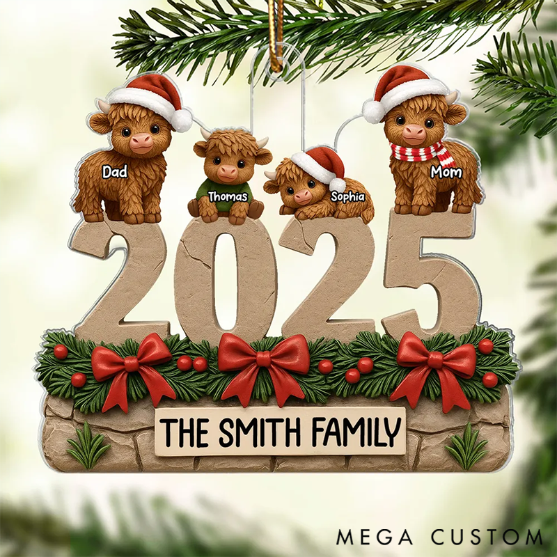 Personalized Highland Cows Family Dad Mom Kids Christmas Ornaments Gift for Family