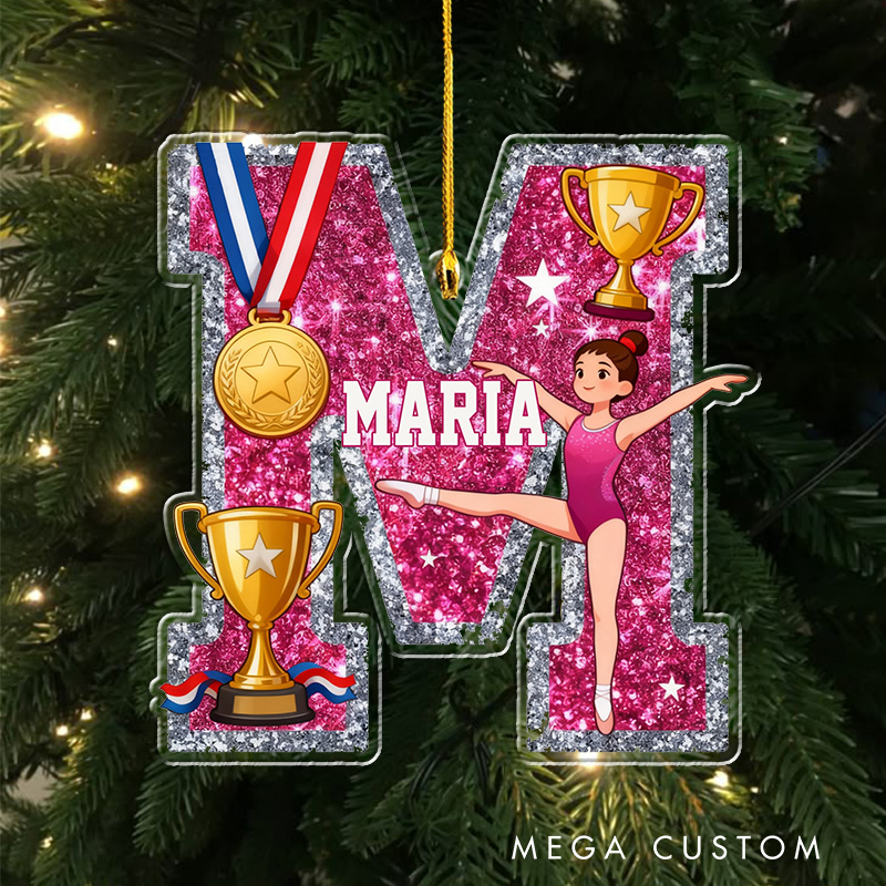 Personalized Graphic 3D Print Gliiter Style Gymnastic Alphabet Acrylic Ornament for Gymnastic Lovers Ornament Christmas Gift for Kids
