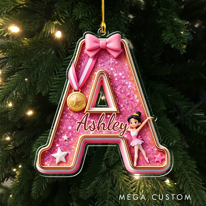 Personalized Graphic 3D Print Gliiter Style Sweet Gymnastic Alphabet Acrylic Ornament for Gymnastic Lovers Ornament Christmas Gift for Kids