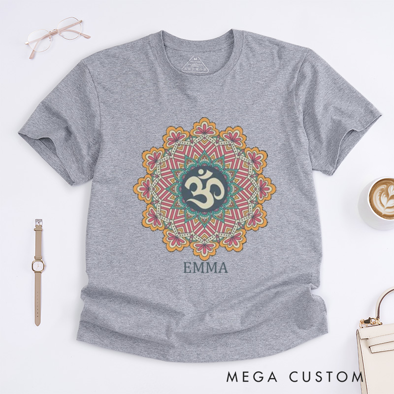 Personalized Om Yantra Mandala T-Shirt Yoga Meditation Spiritual T-shirt Ohm Aum Sacred Geometry Hindu Buddhist Clothing