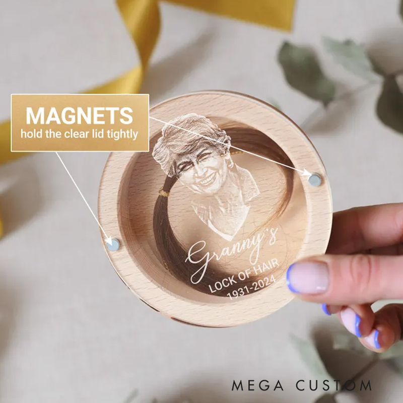 Personalized Hair Keepsake Box with Photo Lock of Hair Keepsake Sympathy Gift Loss of Loved One Memorial Keepsake Box with Portrait
