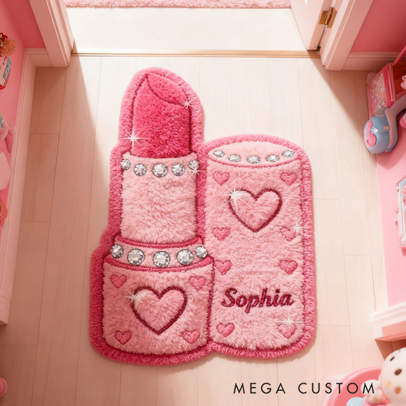 Personalized Glittery Lipstick with Name Soft Rug Christmas Gift for Kids Rug Birthday Gifts for Kids