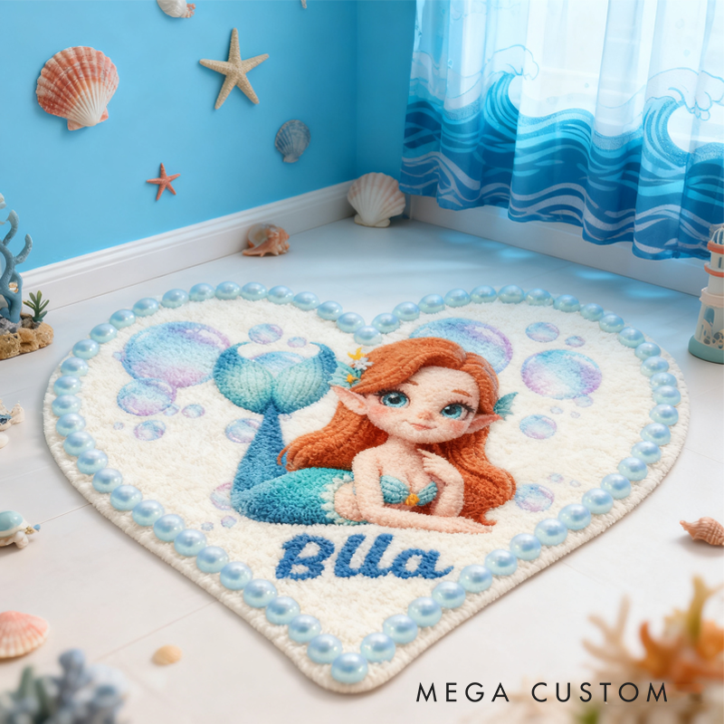 Personalized Cartoon Mermaid with Name Soft Rug Christmas Gift for Kids Rug Birthday Gifts for Kids